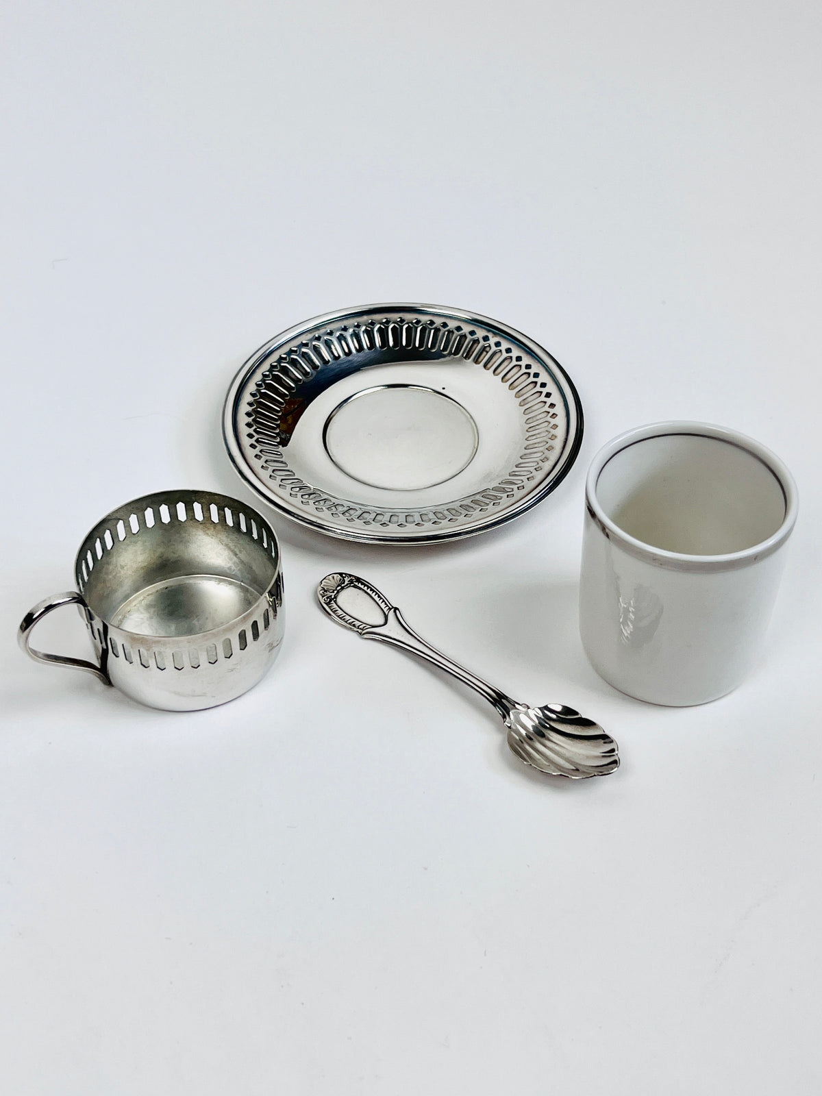 Vintage Porcelain & Silverplate Demitasse Set
