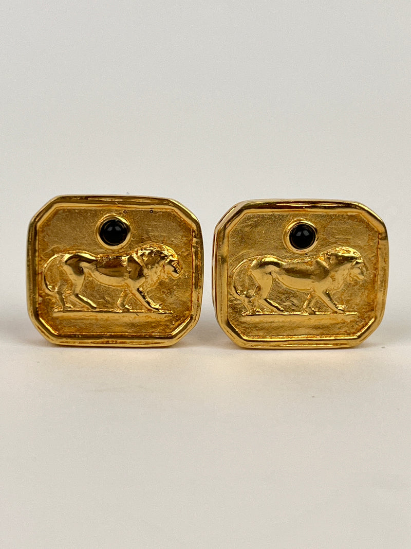Vintage Lion & Onyx Earrings