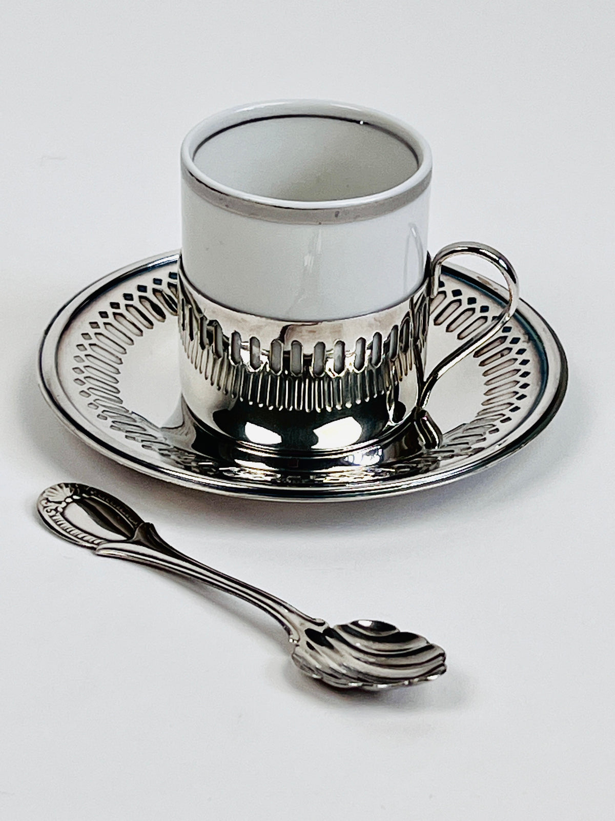 Vintage Porcelain & Silverplate Demitasse Set