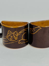 Vintage Ceramic Espresso Cups with Cat Design