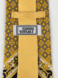 Gianni Versace Vintage 90s Silk Tie, Baroque Check Design