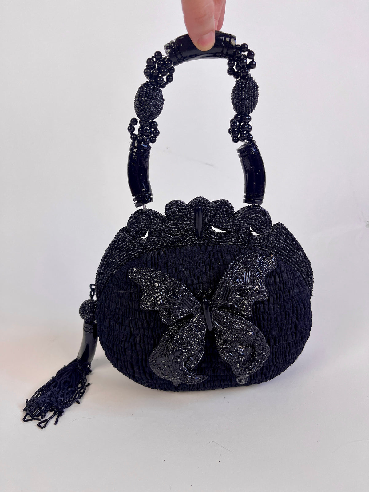 Vintage Black Beaded Butterfly Bag
