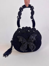 Vintage Black Beaded Butterfly Bag