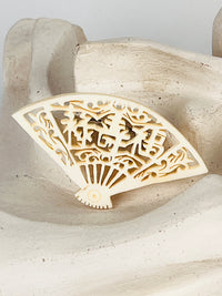 Vintage Carved Bone Fan Brooch