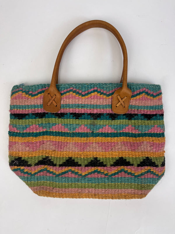 Vintage Woven Staw Bag with Leather Handles