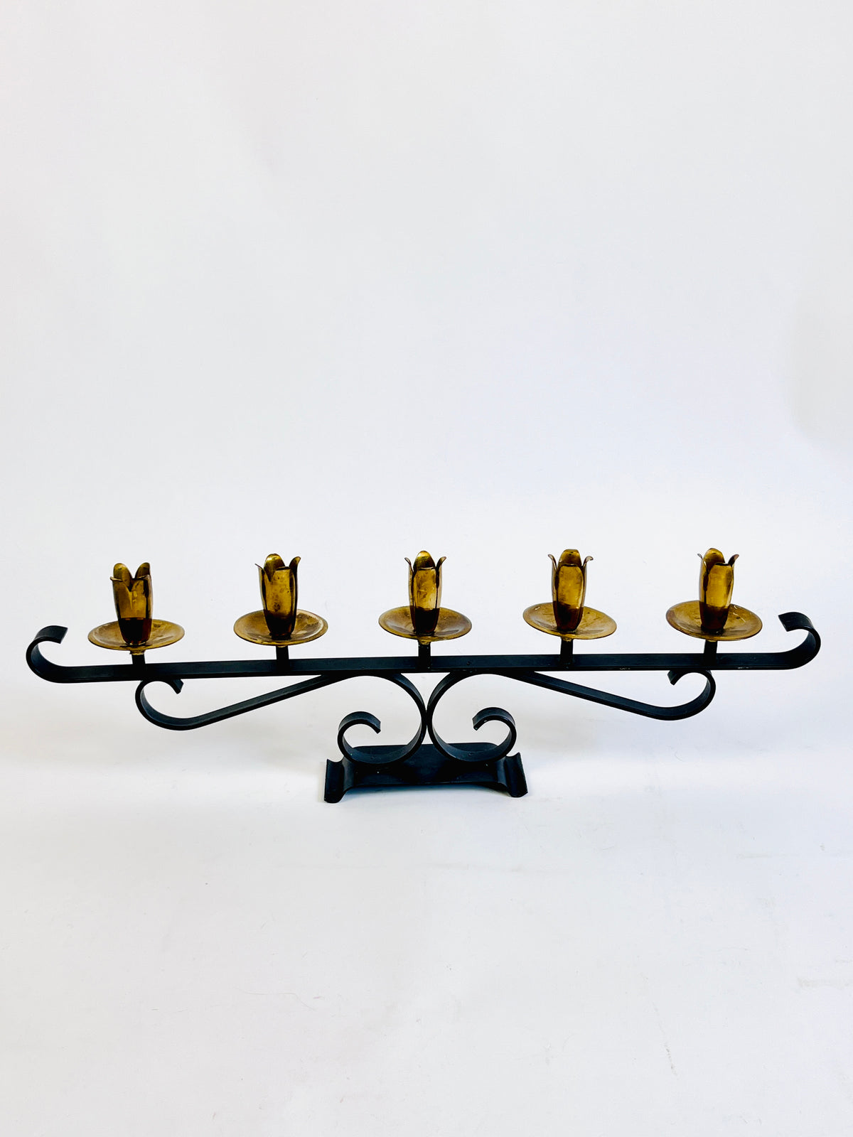 Vintage Mid-Century Modern Brass & Iron Candelabra