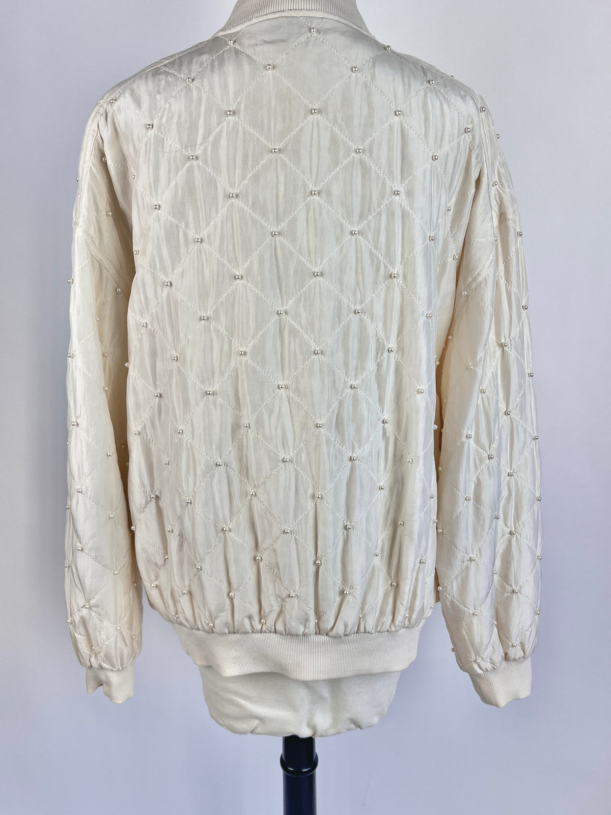 Vintage Silk & Faux Pearl Quilted Bomber Jacket