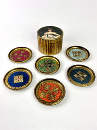 Vintage Italian Florentine Wood Coasters in Box, 7pc