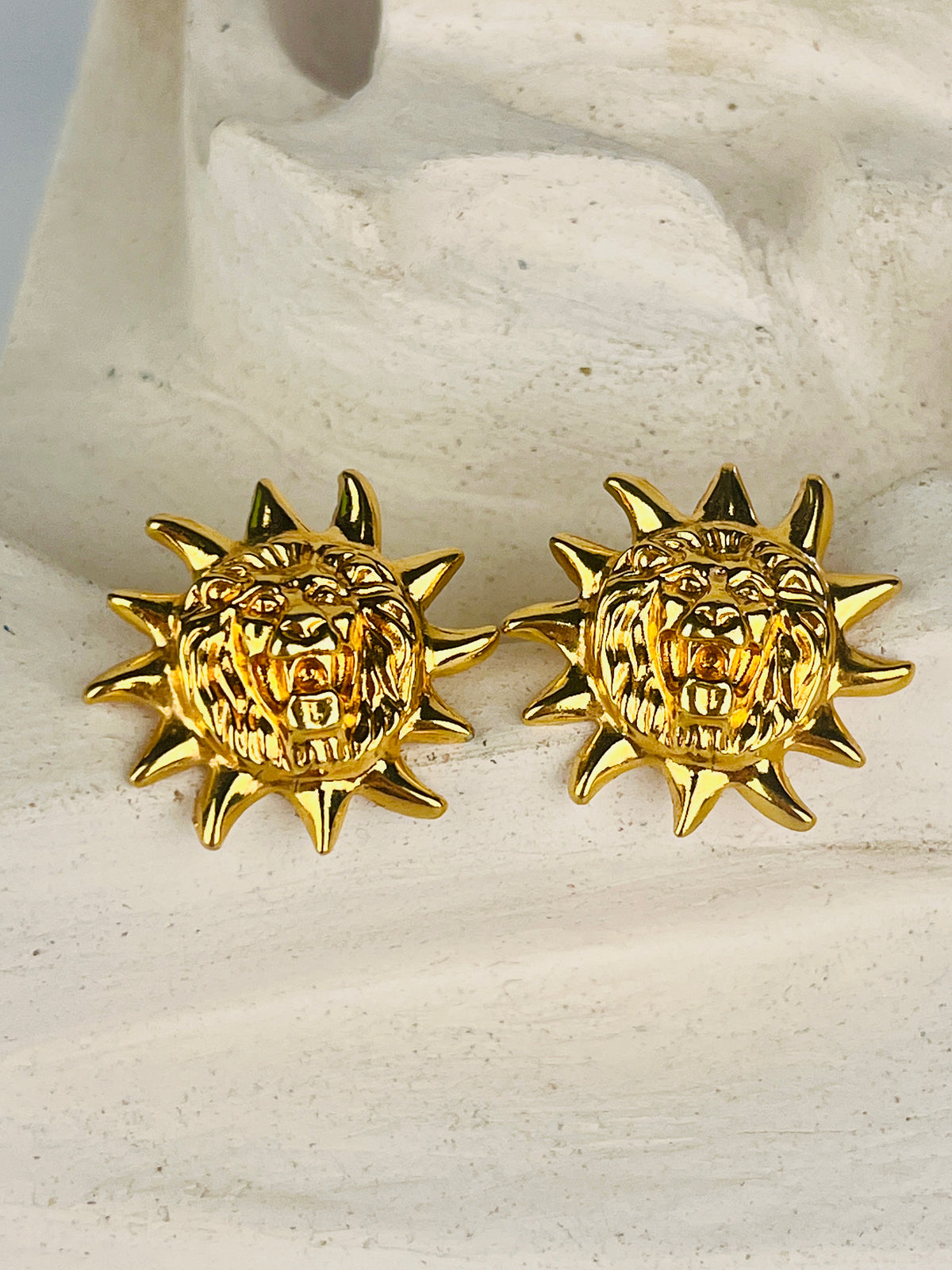Vintage Anne Klein Lion Head Sun Earrings