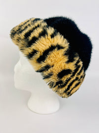 Vintage Black & Leopard Faux Fur Hat