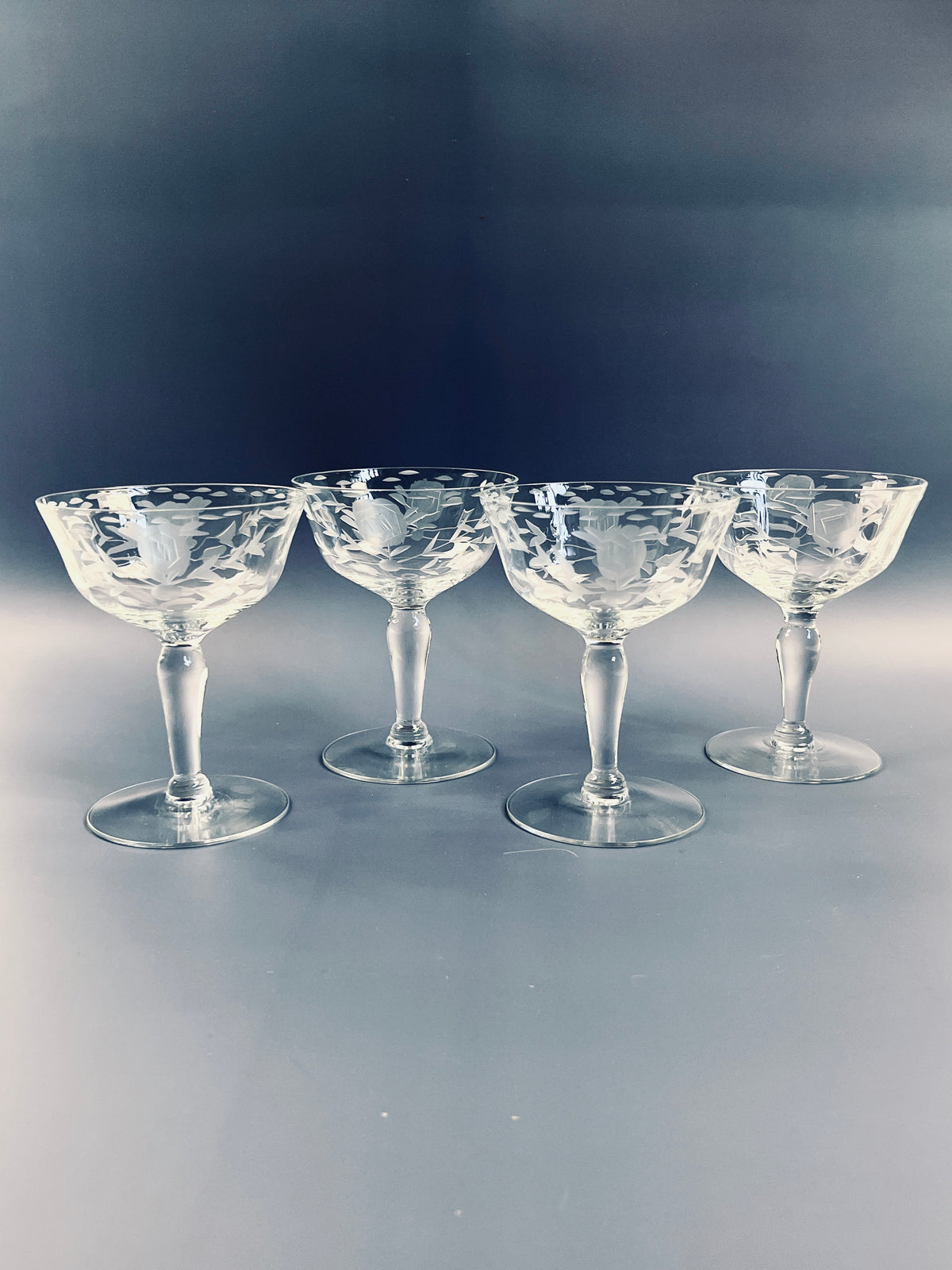 Vintage Floral Etched Coupe Glasses
