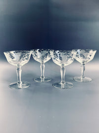 Vintage Floral Etched Coupe Glasses