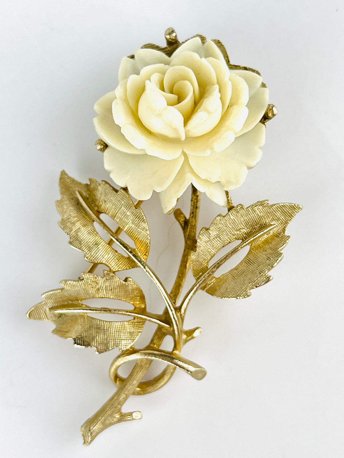 Vintage Carved Rose Brooch