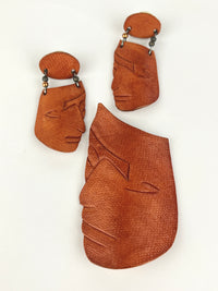 Vintage Leather Face Brooch