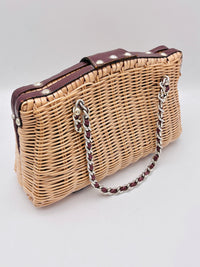 Vintage Woven Wicker and Leather Bag