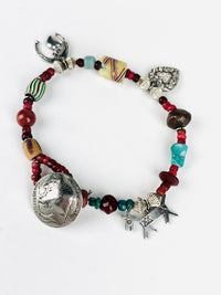 Vintage Buffalo Nickel, Sterling Charms, and Trade Beads Bracelet