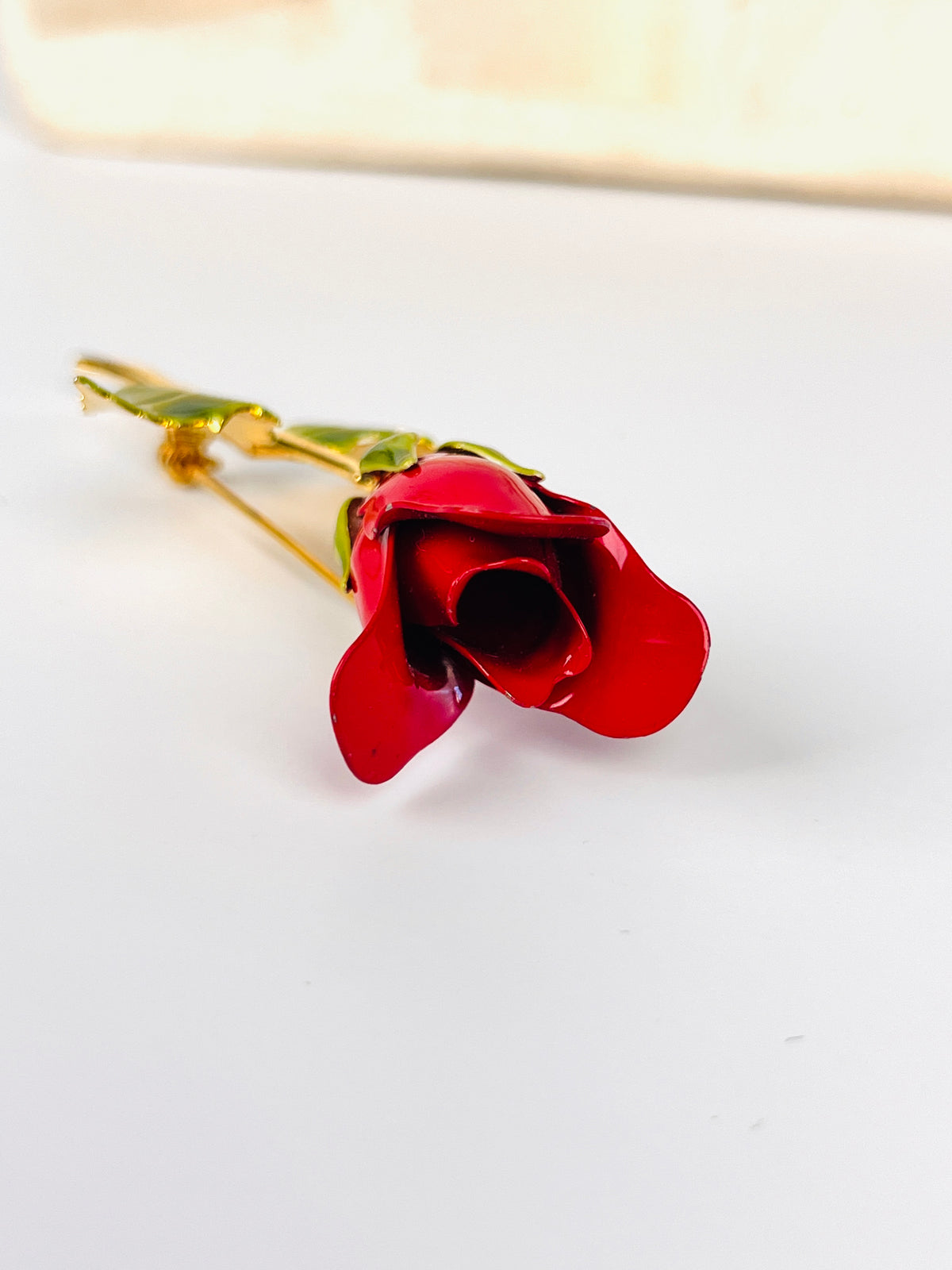 Vintage Enameled Rose Brooch