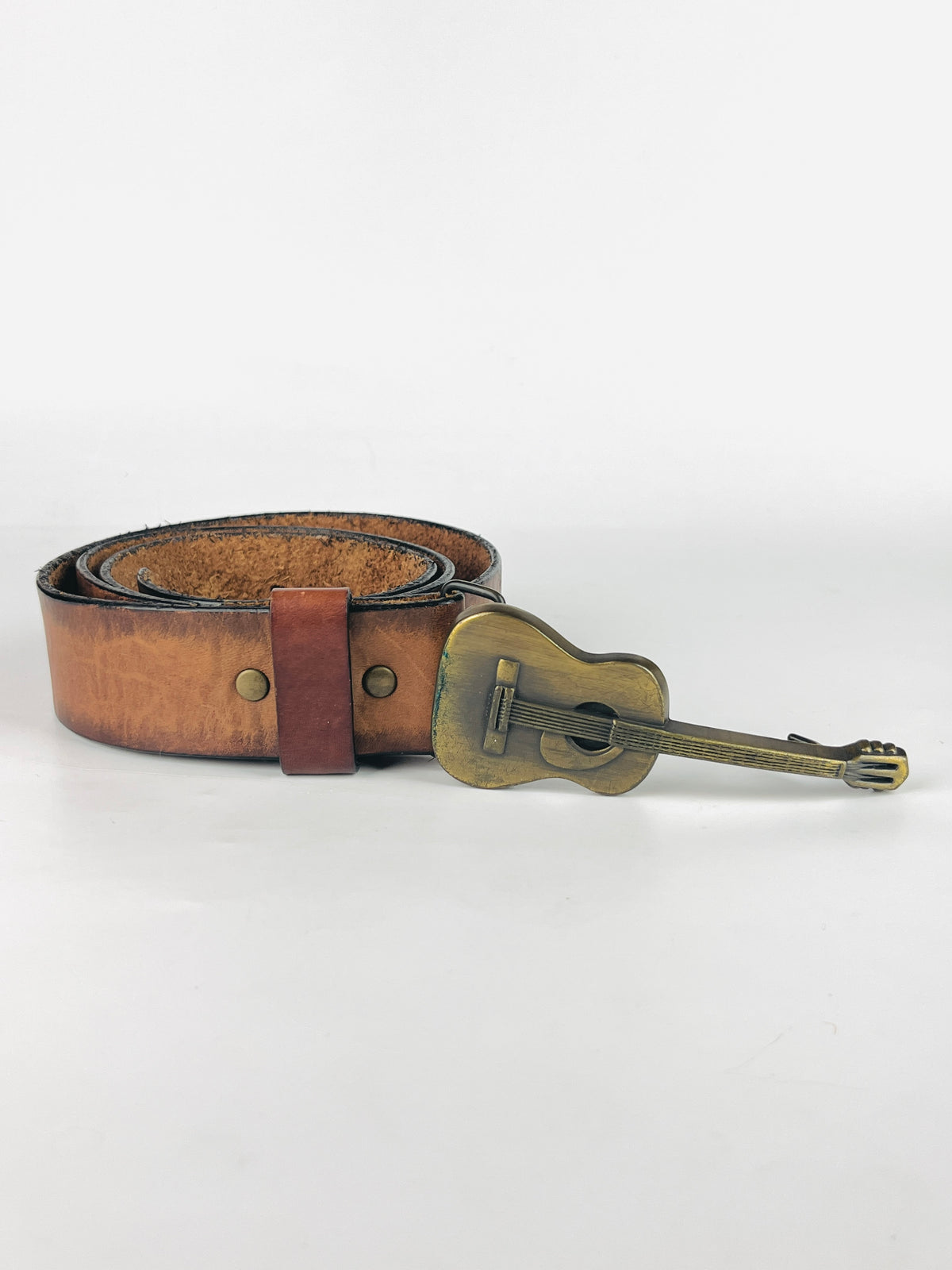 Vintage Guitar Buckle Leather Belt