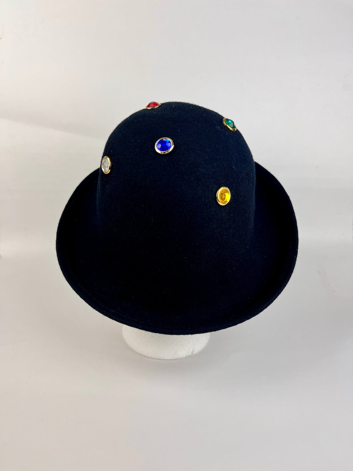 Vintage 90s Black Wool Hat with Faux Gems