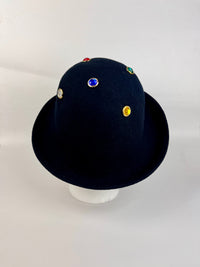Vintage 90s Black Wool Hat with Faux Gems
