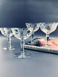 Vintage Floral Etched Coupe Glasses