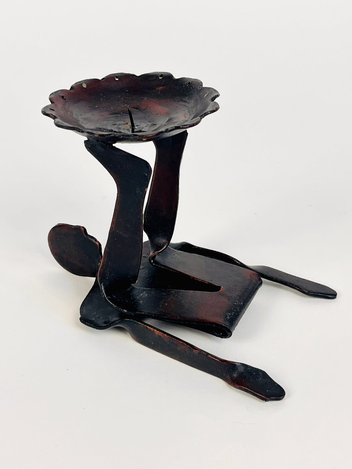 Vintage Figurative Wrought Iron Candle Holder