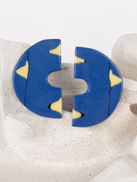 Vintage Nerikomi Porcelain Earrings - Blue & Yellow