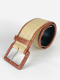 Vintage Leather & Woven Raffia Belt