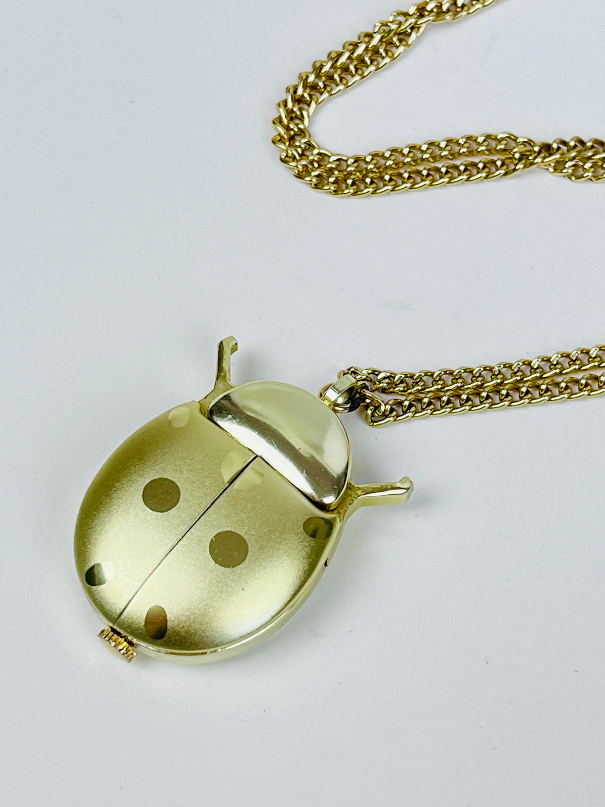 Vintage Ladybug Watch Necklace, Swiss Movement