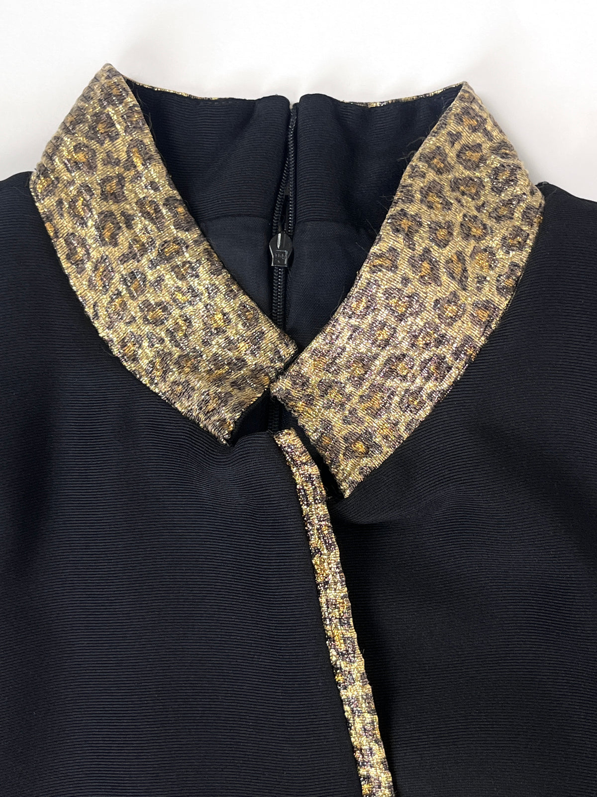 Vintage Leopard-Accented Black Dress