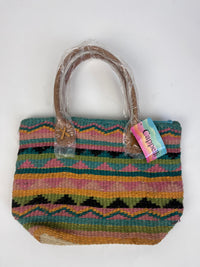 Vintage Woven Staw Bag with Leather Handles