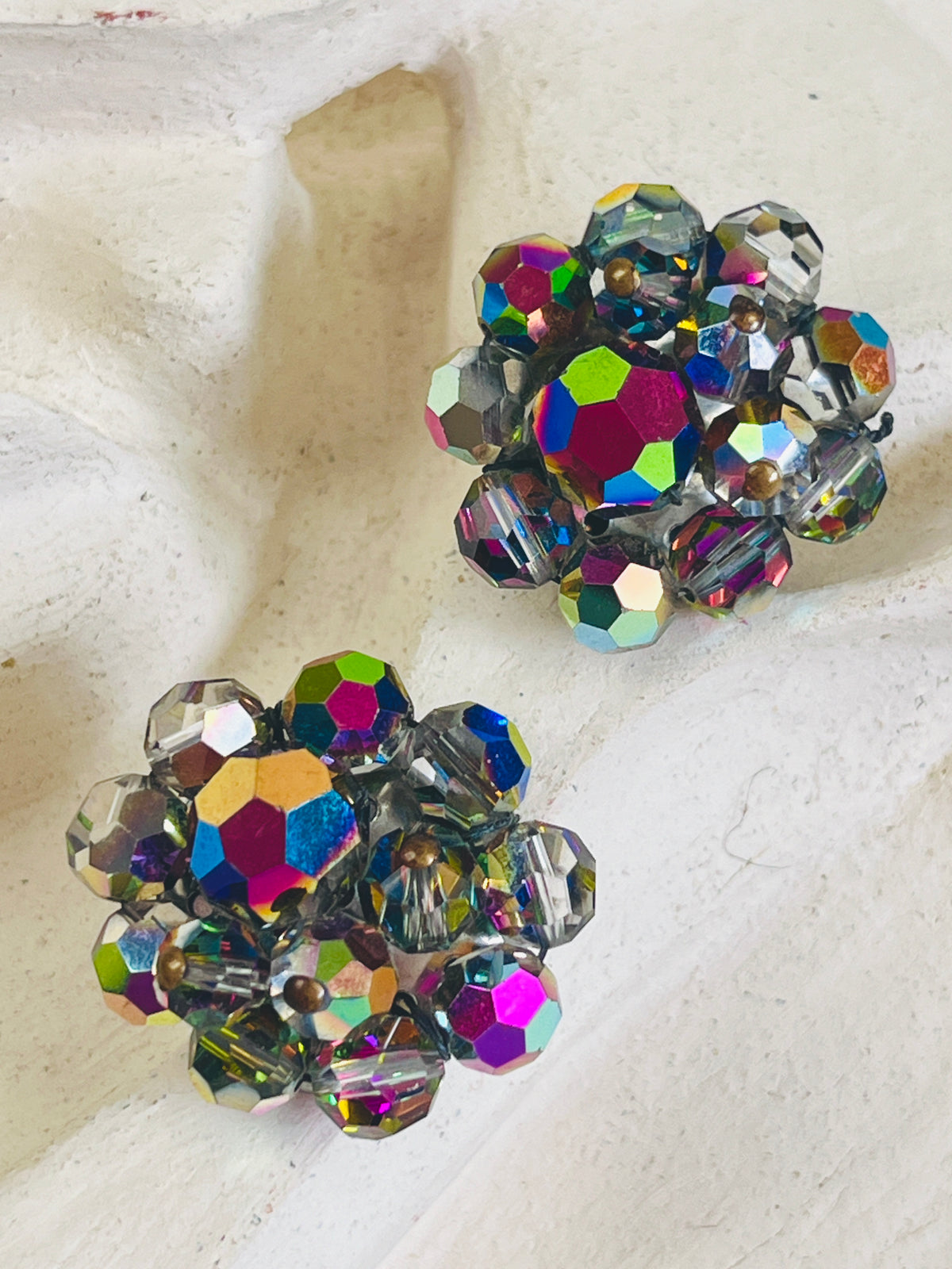 Vintage Aurora Borealis Rhinestone Cluster Earrings