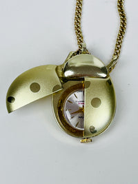 Vintage Ladybug Watch Necklace, Swiss Movement