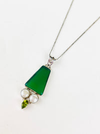 Vintage Sterling, Jade, Pearl, & Peridot Necklace