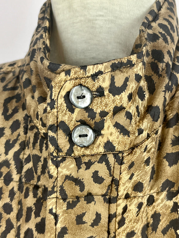Vintage Quilted Leopard Print Silk Bomber Jacket