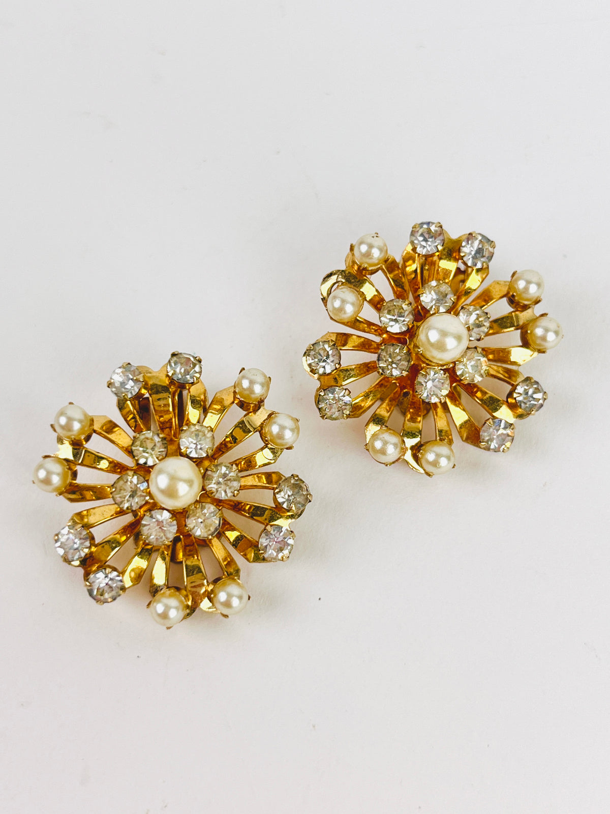 Vintage Gold, Pearl, & Rhinestone Earrings