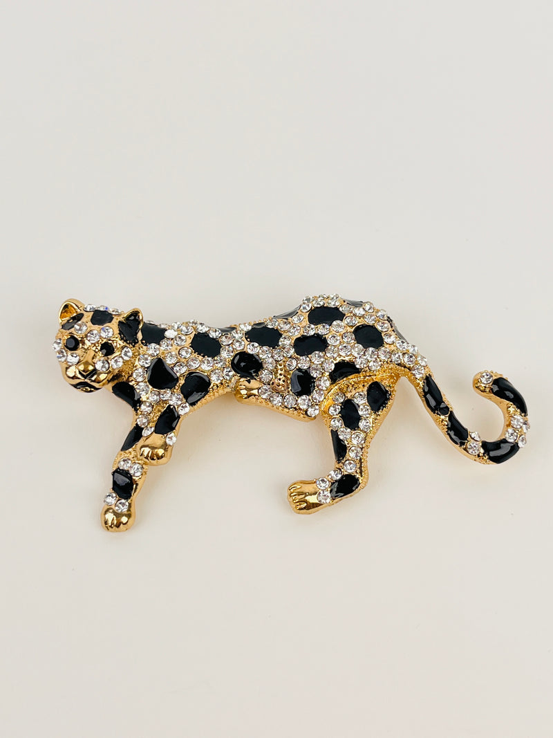 Vintage Rhinestone Leopard Brooch / Pendant