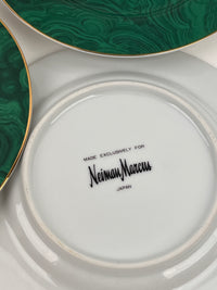 Vintage Neiman Marcus Malachite Gold-Trimmed Dessert Plates - Set of 6