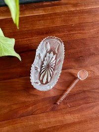 Vintage Glass Salt Server & Spoon