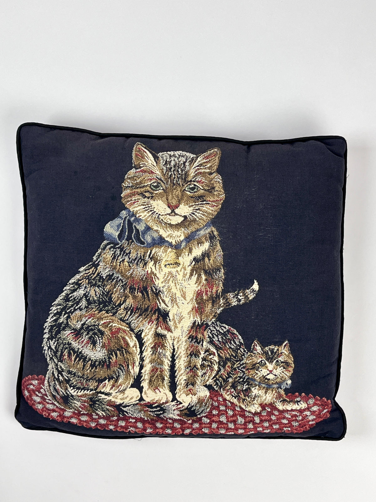 Vintage Needlepoint Cat Pillow