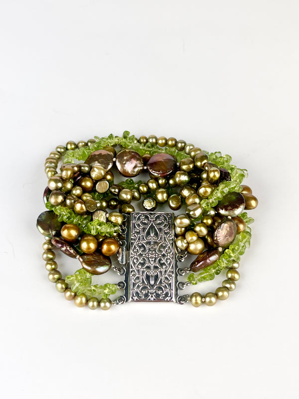 Vintage Genuine Pearl & Peridot Bracelet