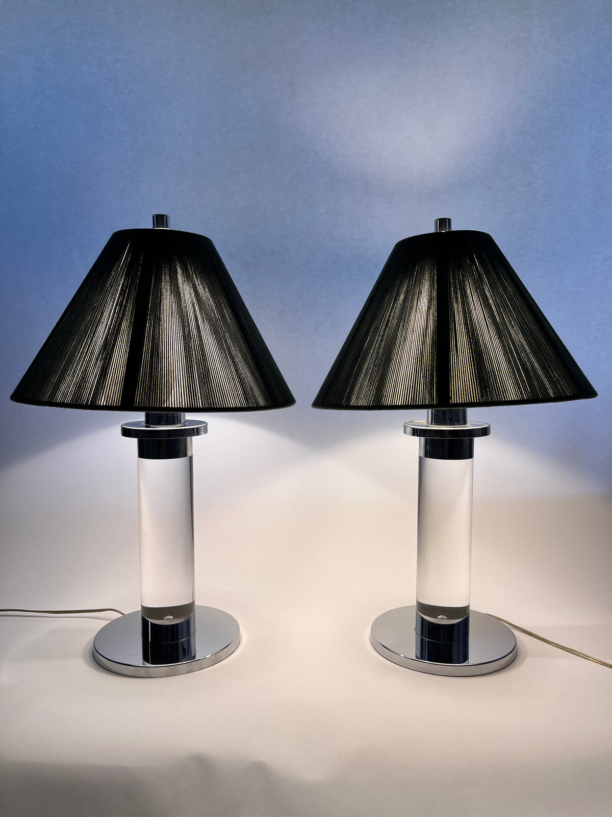 Vintage Lucite & Chrome Lamps with Shades by Frederick Cooper Chicago, A Pair