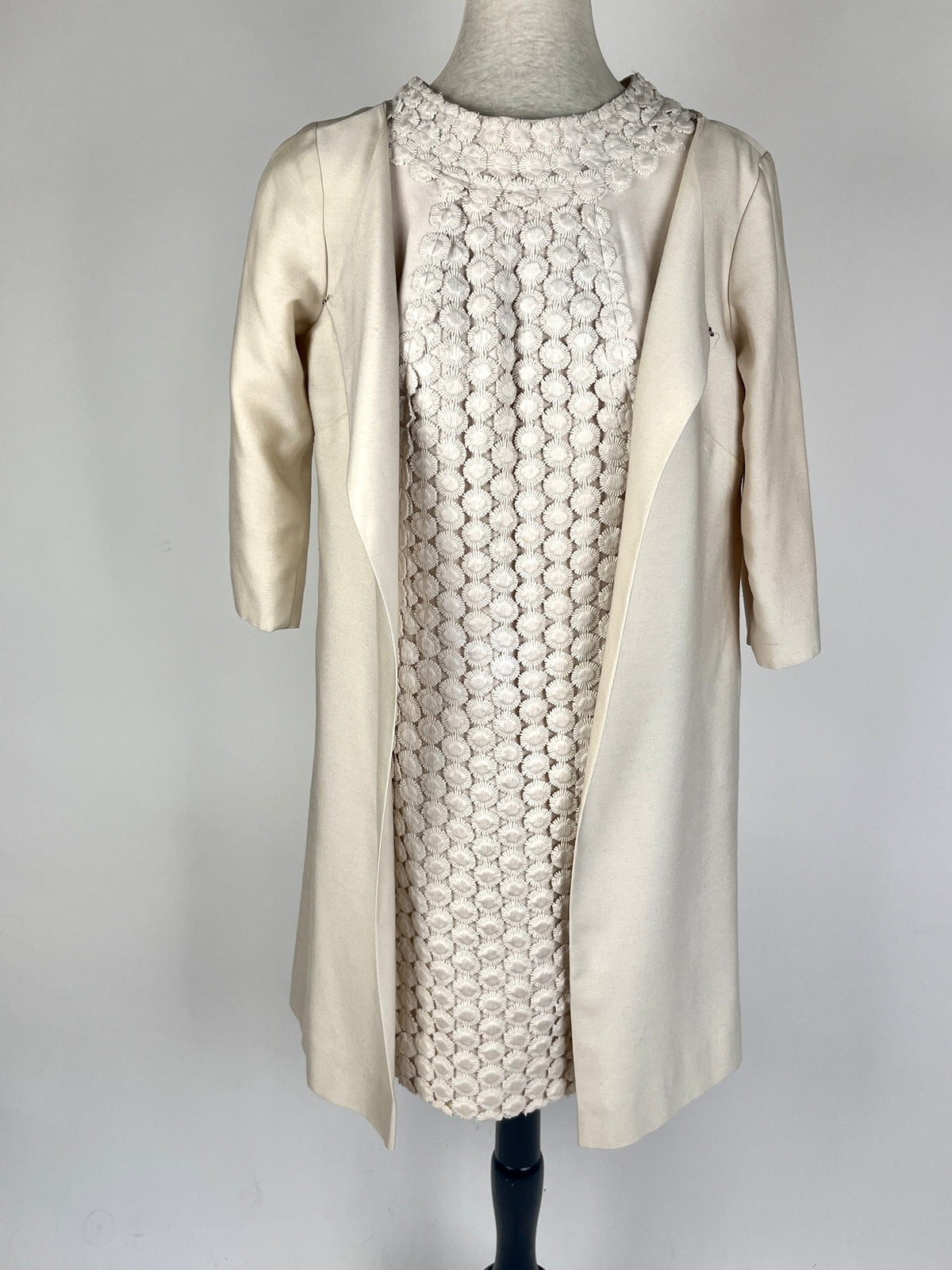 Vintage 1960s Floral Embroidered Dress & Jacket Set