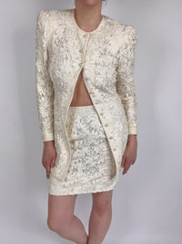 Vintage White Lace & Faux Pearl Top & Skirt Set