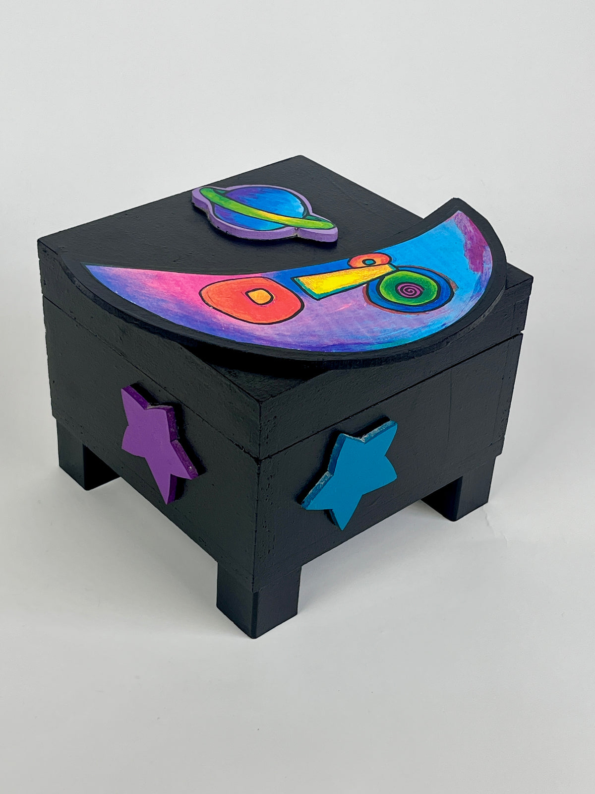 Vintage 90s Postmodern Celestial Wood Box