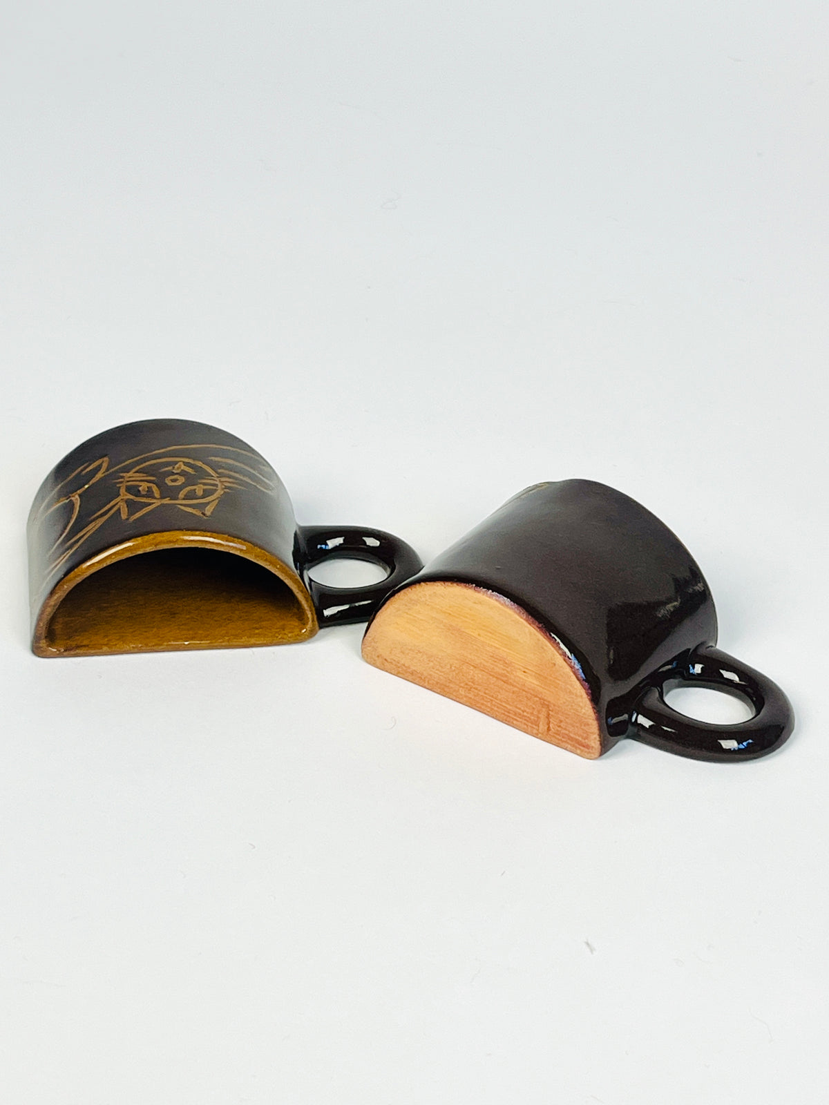 Vintage Ceramic Espresso Cups with Cat Design