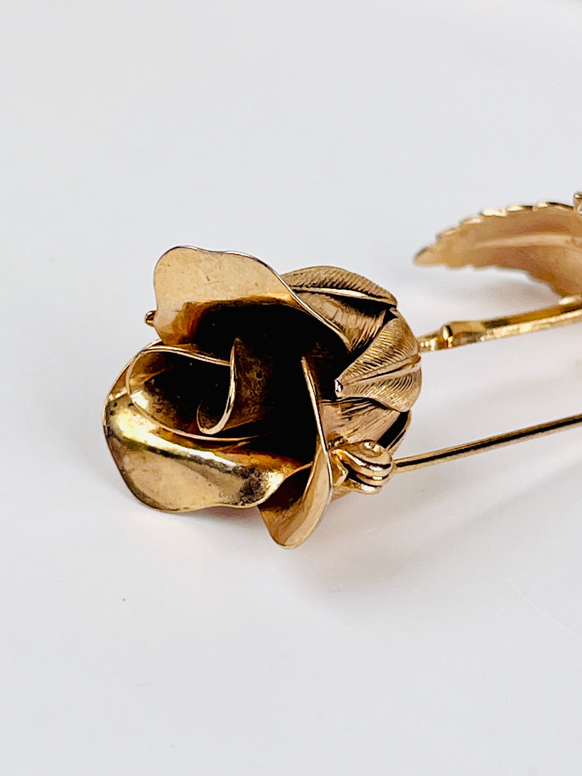 Vintage Gold Tone Rose Brooch