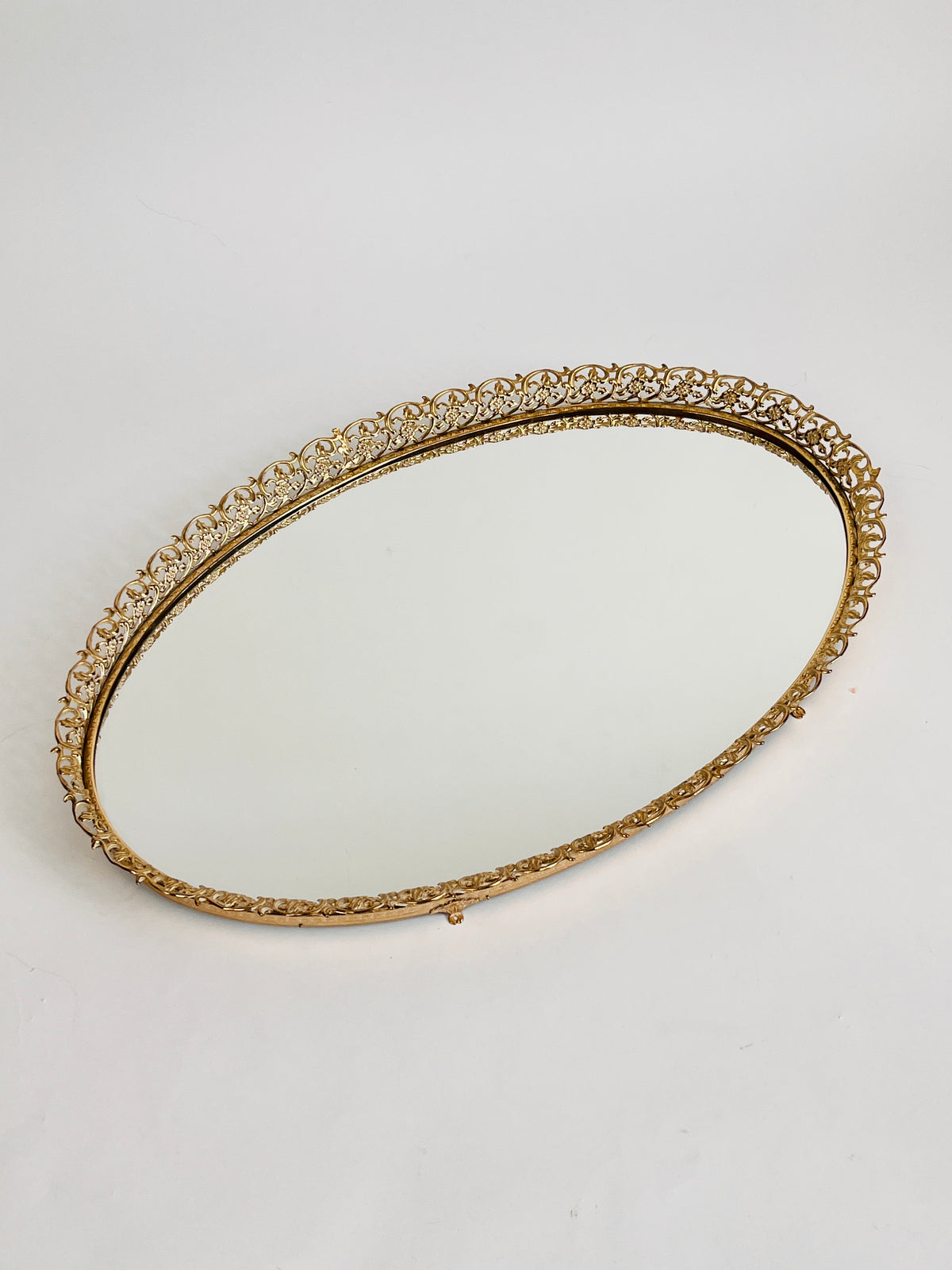 Large Vintage Filigree Mirror Tray