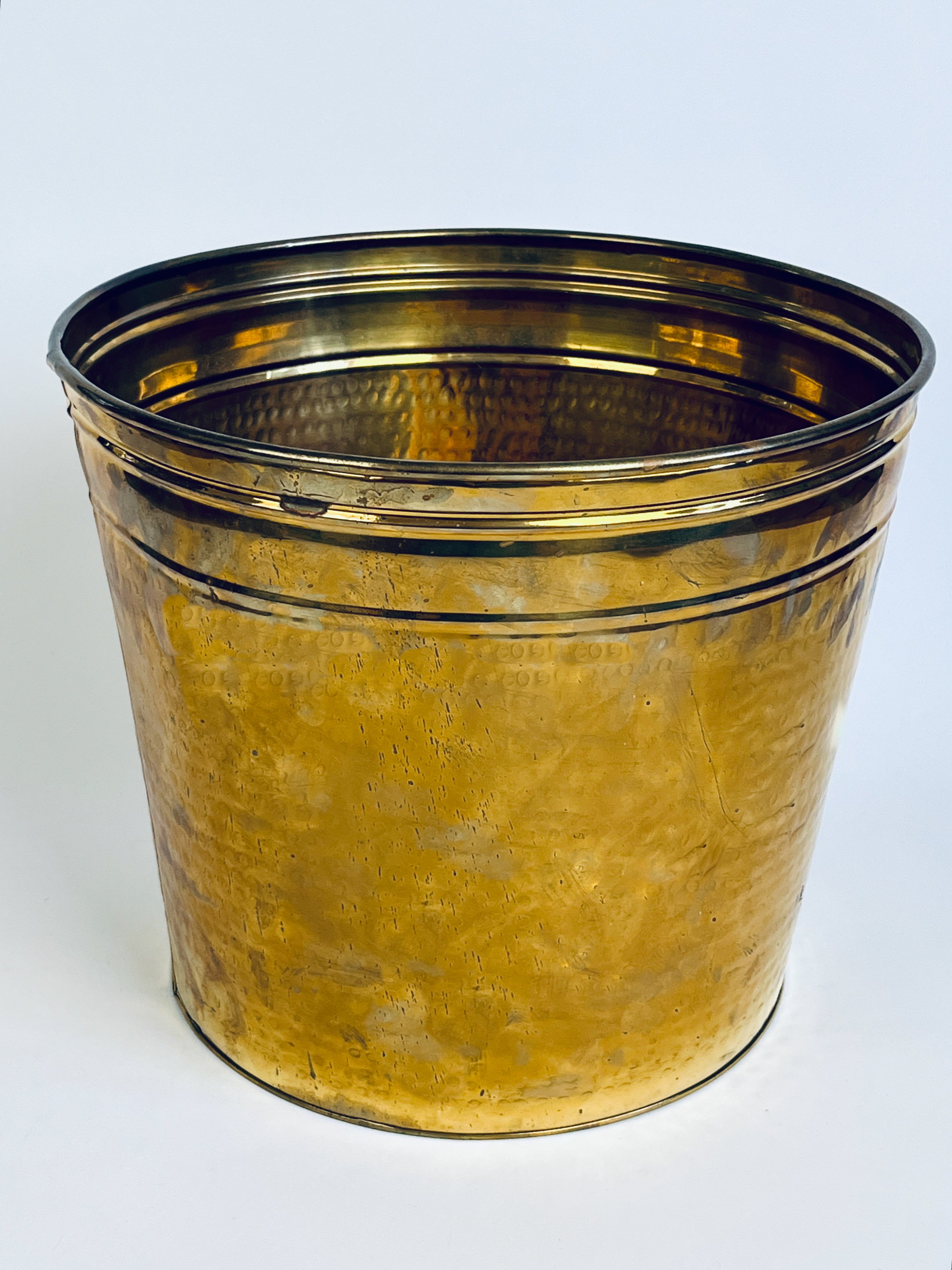 brass plant pot large Large Vintage Hammered Brass Floor Planter – Dovetail