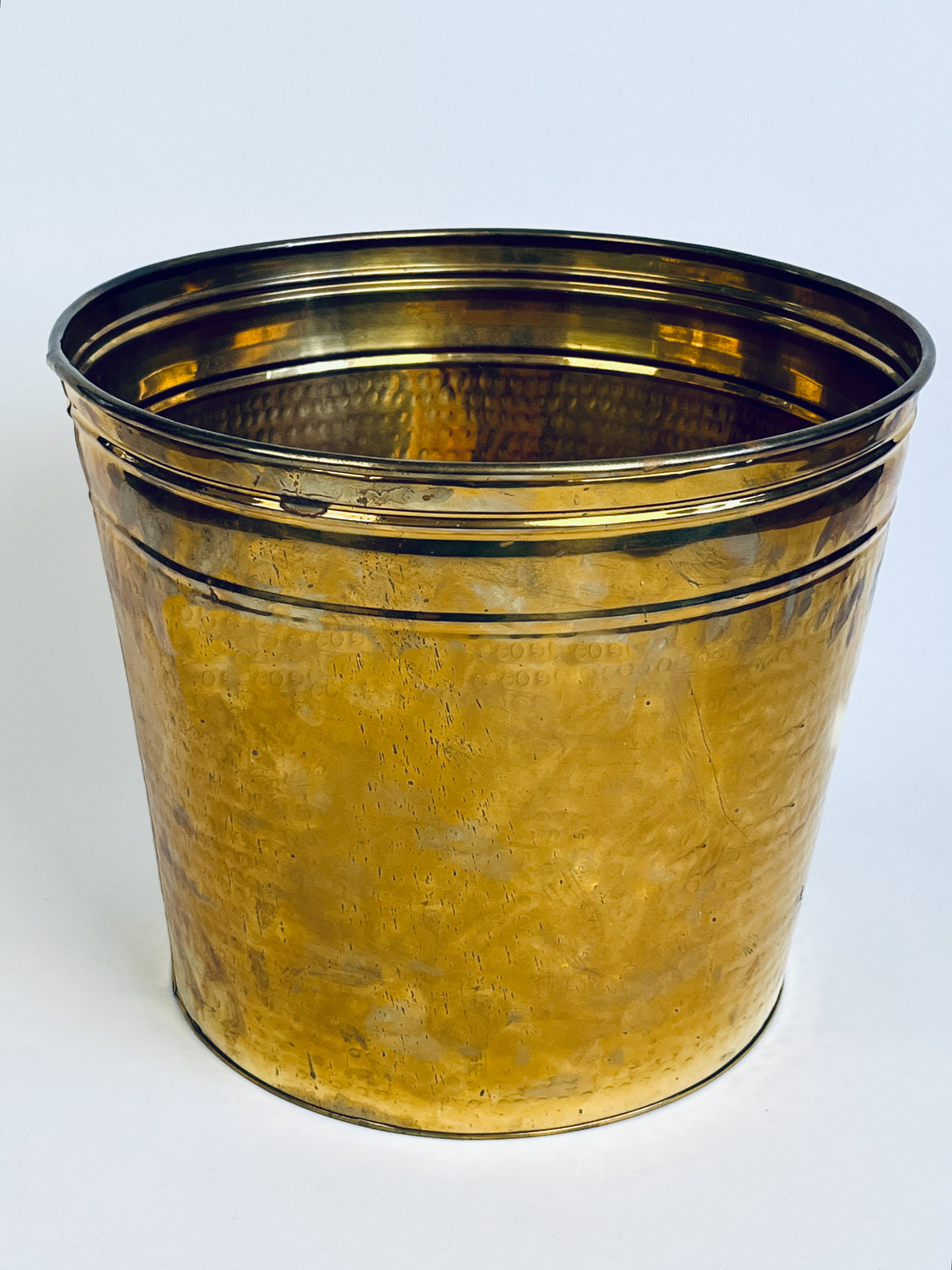 Large Vintage Hammered Brass Floor Planter